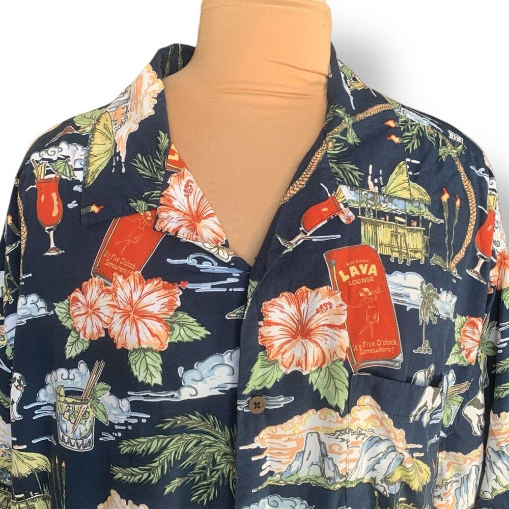 Vintage Big Dogs Lava Lounge Hawaiian Shirt Tropical Printed Boxy Camp Collar 2X